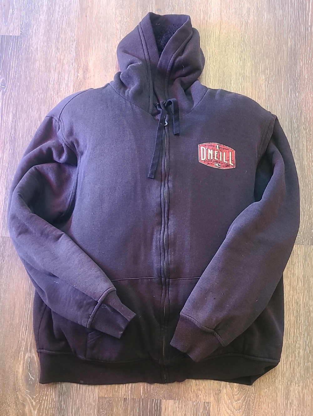 O'Neill Black Full-Zip Hooded Sweatshirt with Red Logo Patch